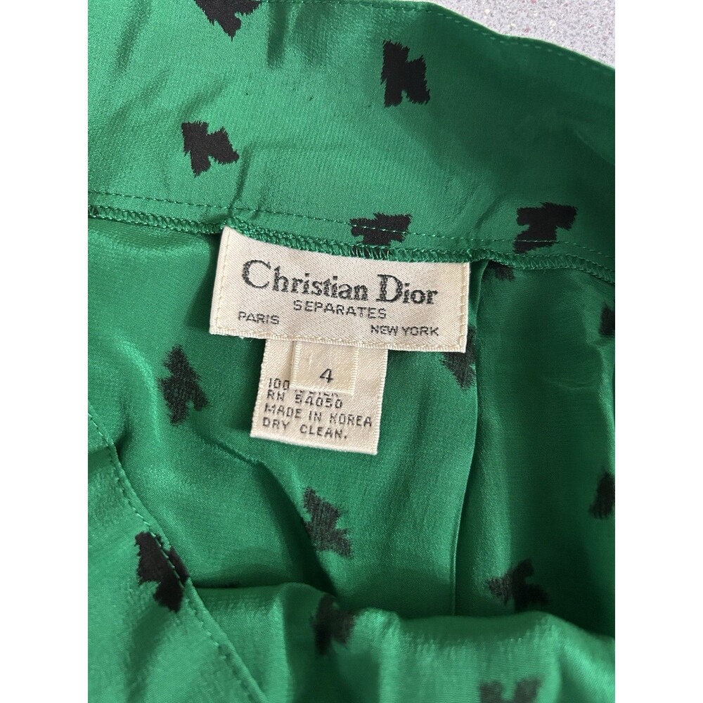 Vintage Women's Christian Dior Green And Black Silk Pleated Midi Skirt Size 4 - Picture 6 of 7